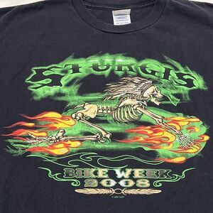 2008 Sturgis Rally Bike Week Graphic T-Shirt Skeleton Green Black Mens L